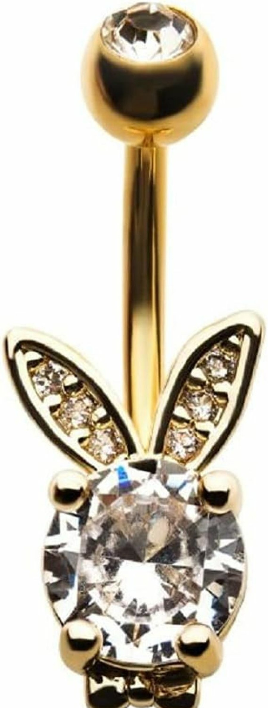 Pierced Owl 14Ga Gold Plated Stainless Steel Crystal Bunny Rabbit Belly Button Ring | Body Piercing Rings