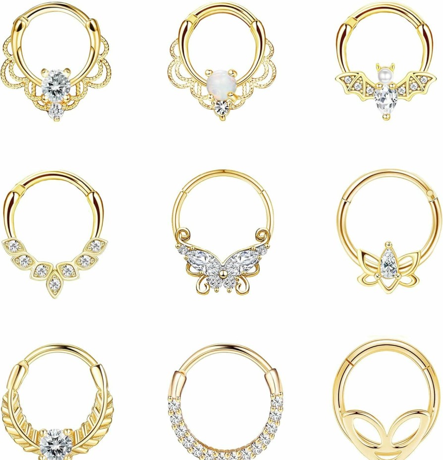 Staligue Staligue 9Pcs 16G Septum Clicker Rings Stainless Steel Hoop Hinged Segment Cz Opal Nose Rings For Women Cartilage Tragus Hoop Helix Daith Earrings Nose Piercing Jewelry 8Mm | Body Piercing Rings