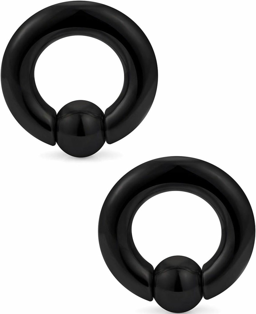 Ftovosyo Ftovosyo Pa Rings Captive Bead Rings Black Spring Action Cbr Screwball Rings Large Septum Ring Ear Gauges Earrings 2G 4G 6G 8G 316L Surgical Steel Pierced Body Jewelry 1Pair | Body Piercing Rings