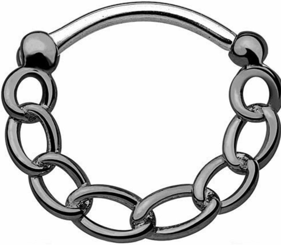 WildKlass Jewelry Wildklass Jewelry Chain Round Septum Clicker Hematite Over 316L Surgical Steel | Body Piercing Rings