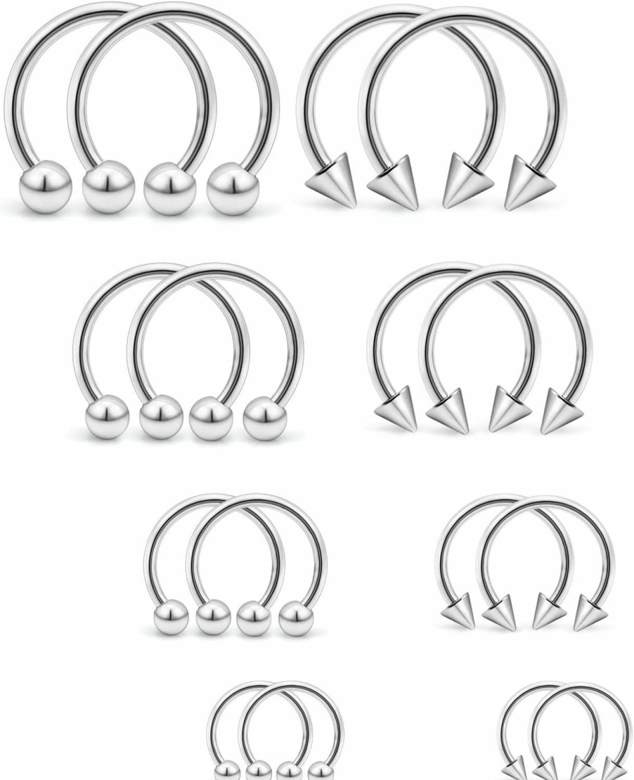 Ftovosyo Ftovosyo 16Pcs 16G Multiple Different Sizes Horseshoe Barbell Surgical Steel Nose Septum Rings Hoop Daith Earring Eyebrow Helix Vertical Lip Piercing Jewelry For Women Men | Body Piercing Rings