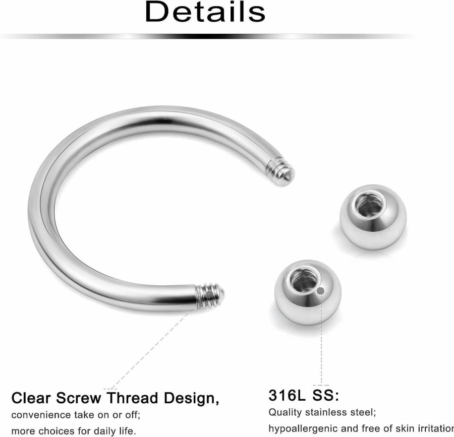 Ftovosyo Ftovosyo 16Pcs 16G Multiple Different Sizes Horseshoe Barbell Surgical Steel Nose Septum Rings Hoop Daith Earring Eyebrow Helix Vertical Lip Piercing Jewelry For Women Men | Body Piercing Rings