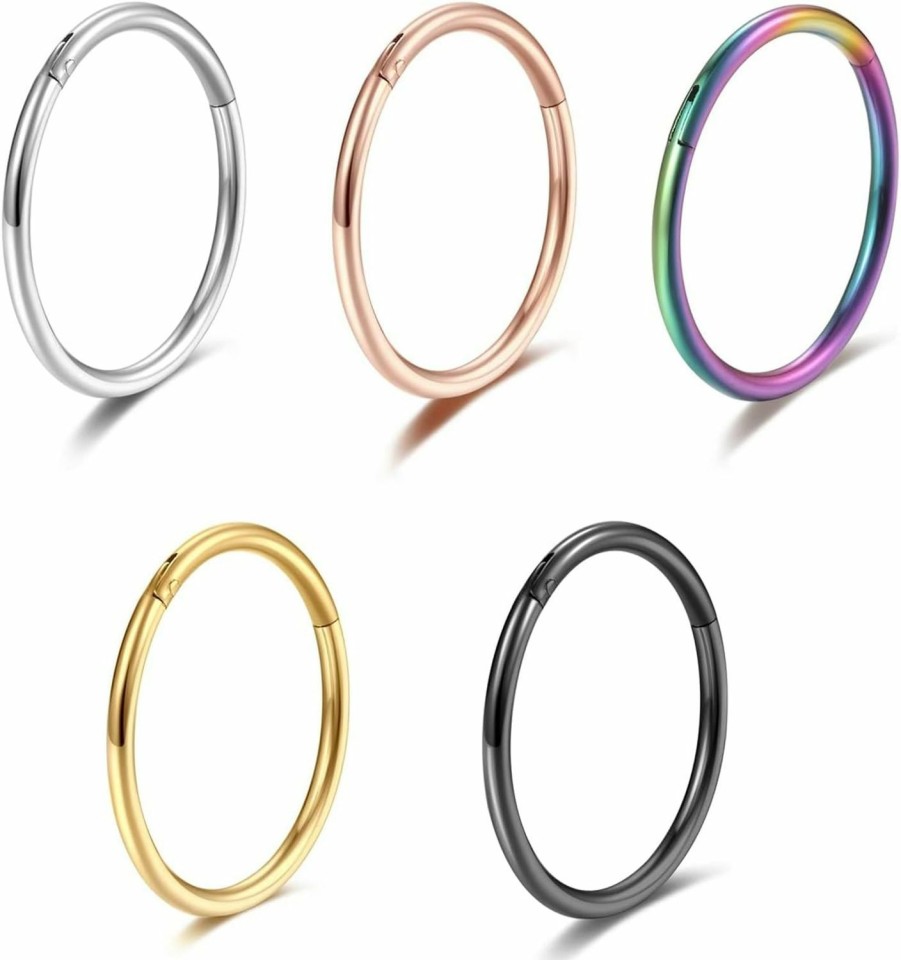 Lantine 5 Pcs 20G 18G 16G Nose Rings Hoop Set 316L Surgical Steel Earrings Tragus Septum Piercing Cartilage Hoop For Women Men | Body Piercing Rings