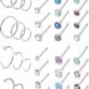 SCERRING Scerring 20G Nose Rings Hoop Stainless Steel Bone L Shaped Screw Clear Cz Opal Nose Studs Cartilage Tragus Earrings Piercing Ring Hoop Body Jewelry Set 12-36Pcs | Body Piercing Rings