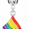 Pierced Owl Pierced Owl - 316L Surgical Steel Gay Pride Rainbow Flag With Crystal Accent Dangling Belly Button Ring | Body Piercing Rings