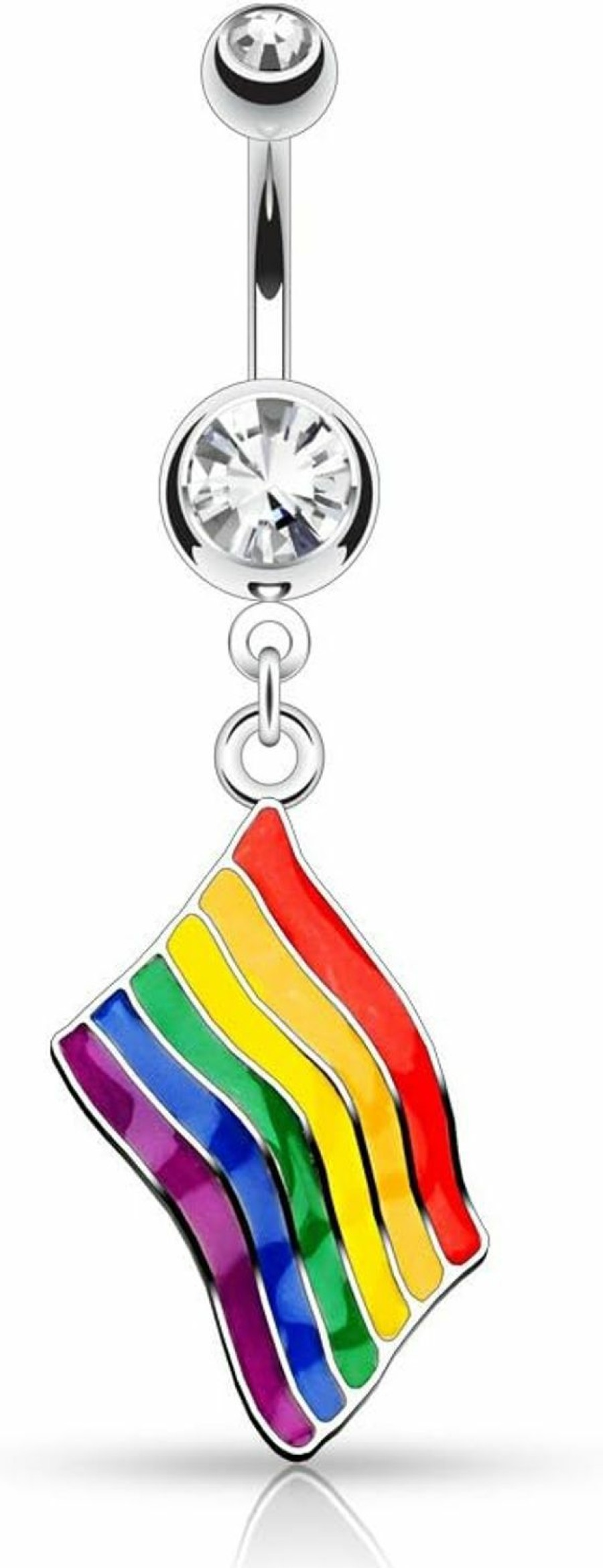 Pierced Owl Pierced Owl - 316L Surgical Steel Gay Pride Rainbow Flag With Crystal Accent Dangling Belly Button Ring | Body Piercing Rings