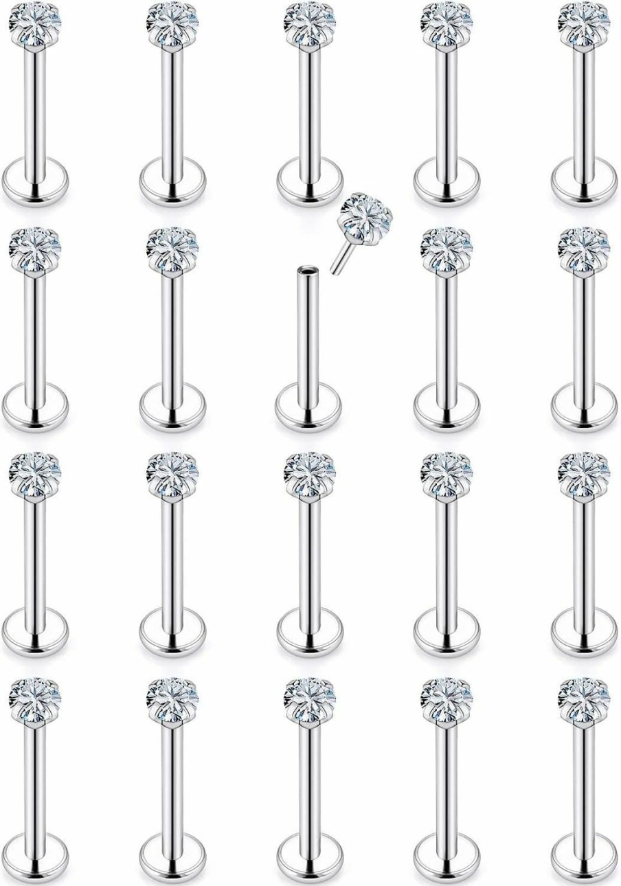 Vsnnsns Vsnnsns 20G 18G 16G Push In Lip Rings Stainless Surgical Steel Labret Jewelry Monroe Lip Rings Nail Cartilage Tragus Helix Earrings Studs Nose Ring Medusa Piercing Jewelry For Women Men Cz 20Pcs | Body Piercing Rings