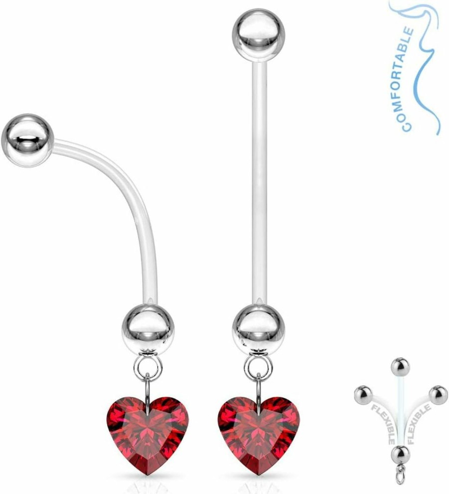 Pierced Owl Pierced Owl - 14Ga Bioflex Dangling Cz Crystal Heart Maternity Pregnancy Belly Button Ring | Body Piercing Rings