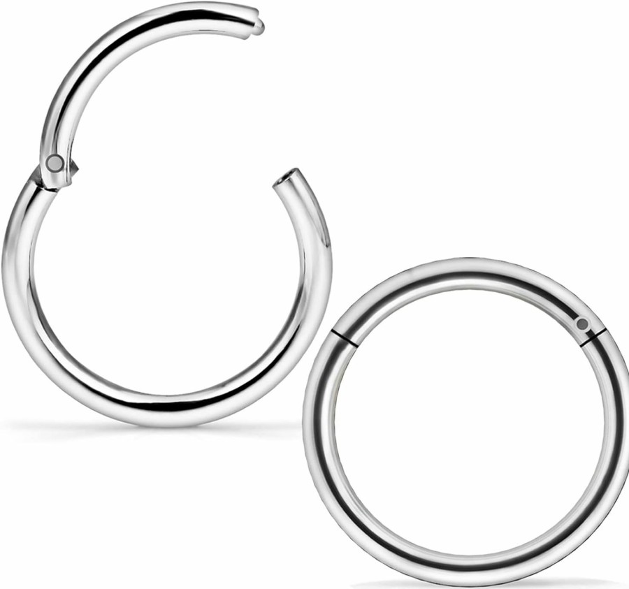 Yaalozei Yaalozei 18G-16G-14G Surgical Steel Hinged Segment Hoop For Nose Septum Cartilage Helix Tragus Conch Rook Daith Lobe 6Mm-8Mm-10Mm-12Mm-14Mm-16Mm Silver/Rose Gold/Black | Body Piercing Rings