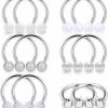 SCERRING Scerring 6 Pairs 16G 14G Stainless Steel Horseshoe Nipple Rings Hoop Cartilage Earrings Nipplerings Piercing Jewelry Women Men Clear Cz 14Mm 16Mm | Body Piercing Rings