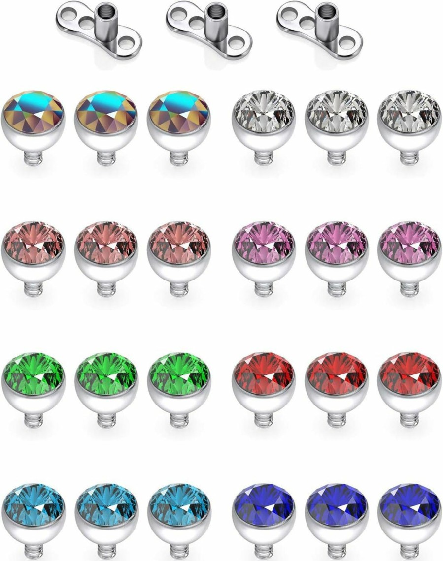 SCERRING Scerring 14G Jeweled Clear Cz Dermal Anchor Tops And Base Titanium Microdermals Piercing Body Piercing Jewelry For Women Men 2Mm 3Mm 4Mm 2-27Pcs | Body Piercing Rings