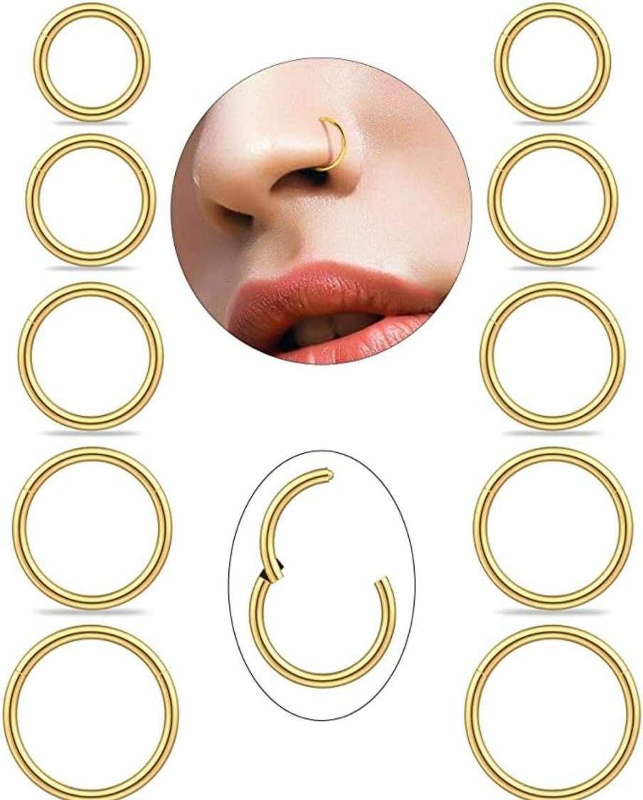 Melshabt Melshabt 10Pcs 18G Nose Rings Hoops Surgical Steel Seamless Hinged Hoop Nose Ring Cartilage Daith Tragus Septum Sleeper Earrings Silver Gold Black Rose Gold Hypoallergenic Body Piercing Jewelry For Women Men Girls 6Mm 7Mm 8Mm 9Mm 10Mm | Body Piercing Rings