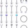 Vsnnsns Vsnnsns 16G Lip Rings Stainless Steel Opal Horseshoe Labret Monroe Lip Rings Nail Cartilage Tragus Helix Earrings Studs Septum Ring Medusa Piercing Jewelry 8Mm 20Pcs | Body Piercing Rings