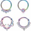 Drperfect Drperfect Septum Jewelry 16G 8Mm 10Mm Septum Ring Silver Rose Gold Black Rainbow Septum Piercing 316L Surgical Steel Hinged Opal Septum Clicker | Body Piercing Rings