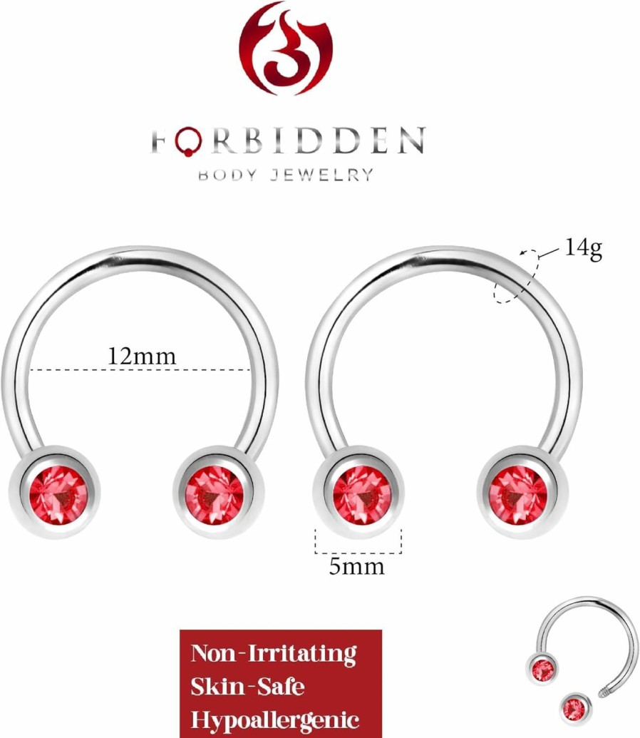 Forbidden Body Jewelry Forbidden Body Jewelry 14G 12Mm Surgical Steel Front Facing Cz Crystal Nipple Piercing Horseshoe Rings, Sold In Pairs | Body Piercing Rings