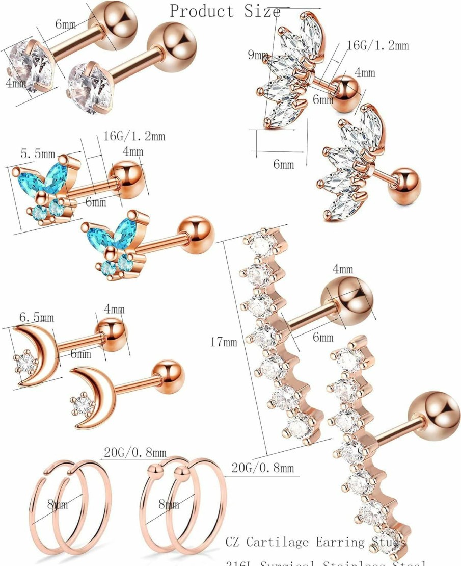 YACHY Yachy 7Pairs Cartilage Earrings, Conch Piercing Jewelry Cartilage Hoop Earring Tragus Piercing Jewelry Helix Piercing Jewelry Daith Piercing Jewelry Rook Piercing Jewelry Daith Earrings Helix Earrings Cartilage Piercing Earrings Studs Conch Hoop Earring Stainless Steel Tragus Cartilage Earrings For Women Men | Body Piercing Rings