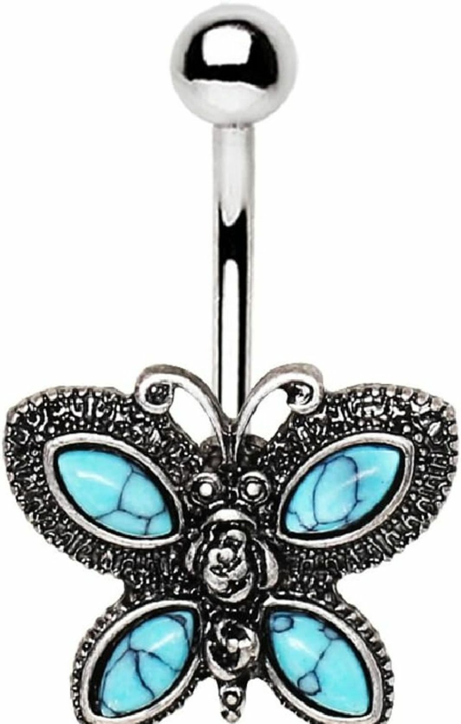 Pierced Owl Pierced Owl Antique Turquoise Butterfly Belly Button Ring In 316L Stainless Steel | Body Piercing Rings