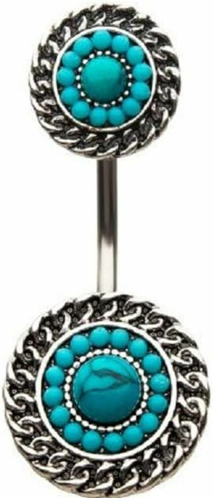 Pierced Owl Pierced Owl - Tribal Chain Swirl Bead Centered Stainless Steel Belly Button Navel Ring | Body Piercing Rings