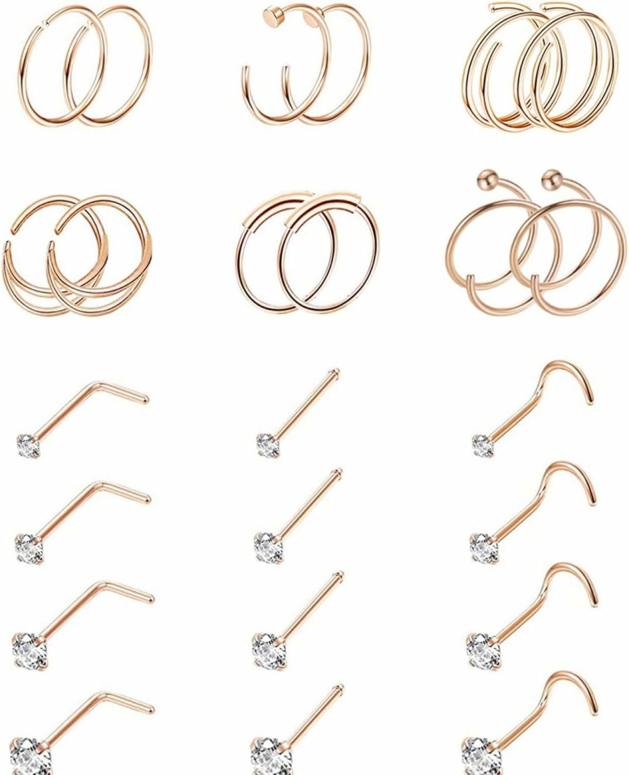 Vegolita Vegolita 24Pcs 22G 316L Stainless Steel Nose Rings Hoop For Women Men Nose Studs Cz Cartilage Helix Tragus Piercing Jewelry | Body Piercing Rings