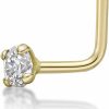 Lavari Jewelers Lavari Jewelers 0.01 To 0.07 Carat Lab Grown Diamond L-Shaped Nose Ring In 14K White Or Yellow Gold (D-E, Vvs1-Vvs2 To I2-I3, Cttw) 20 Gauge Nose Ring 1.3 To 2.7 Mm | Body Piercing Rings