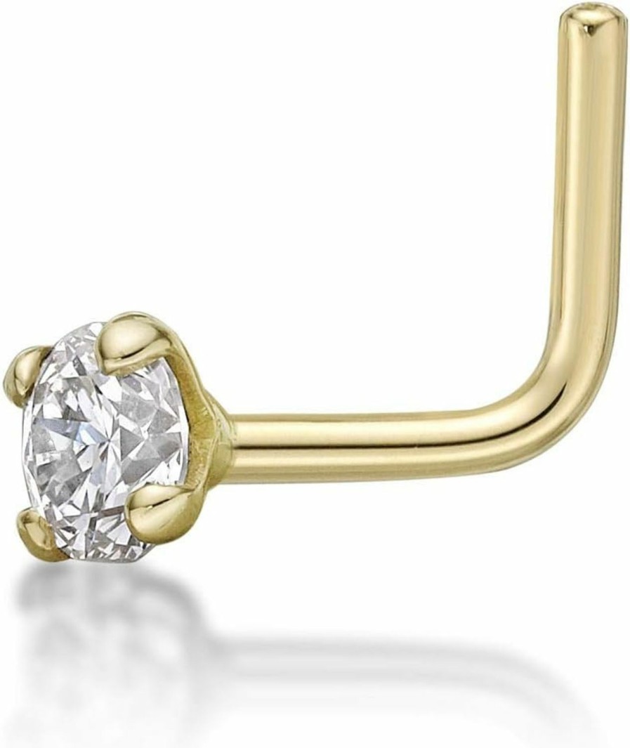 Lavari Jewelers Lavari Jewelers 0.01 To 0.07 Carat Lab Grown Diamond L-Shaped Nose Ring In 14K White Or Yellow Gold (D-E, Vvs1-Vvs2 To I2-I3, Cttw) 20 Gauge Nose Ring 1.3 To 2.7 Mm | Body Piercing Rings