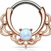 Generic Amelia Fashion 16 Ga Rose Gold With Opal Center Septum/Ear Cartilage Clicker Ring 316L Surgical Steel | Body Piercing Rings