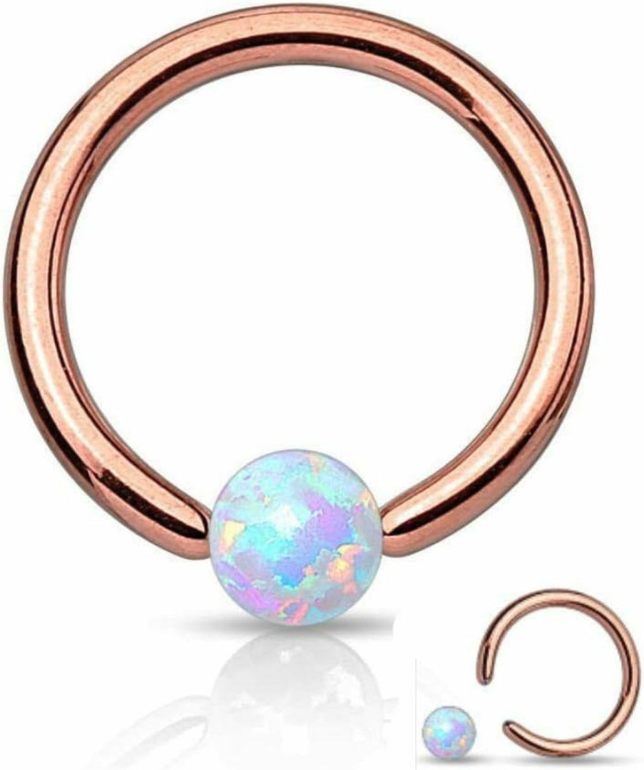 Amelia Fashion Amelia Fashion 16 Gauge Rose Gold Captive Bead Ring Round Synthetic Opal 316L Surgical Steel | Body Piercing Rings