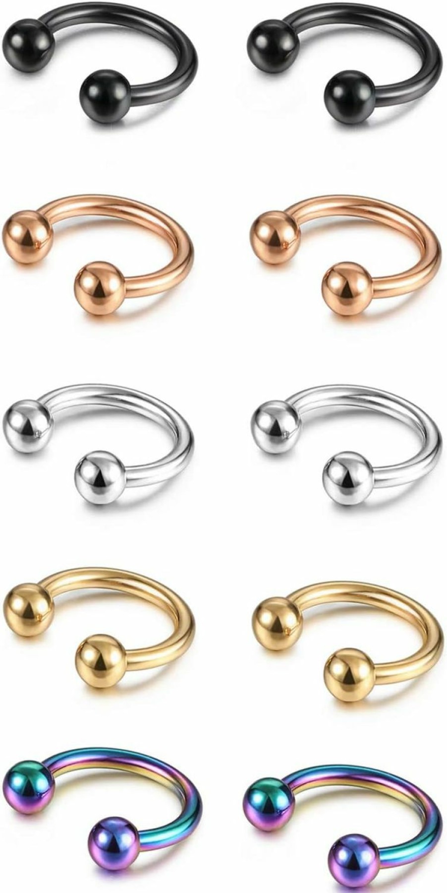 Evevil 14G 16G Septum Jewelry Surgical Steel Small Septum Ring For Women Men Nose Nostril Rings Lip Labret Cartilage Body Piercing (10 Pairs,Gold,Silver,Rose Gold,Black) | Body Piercing Rings