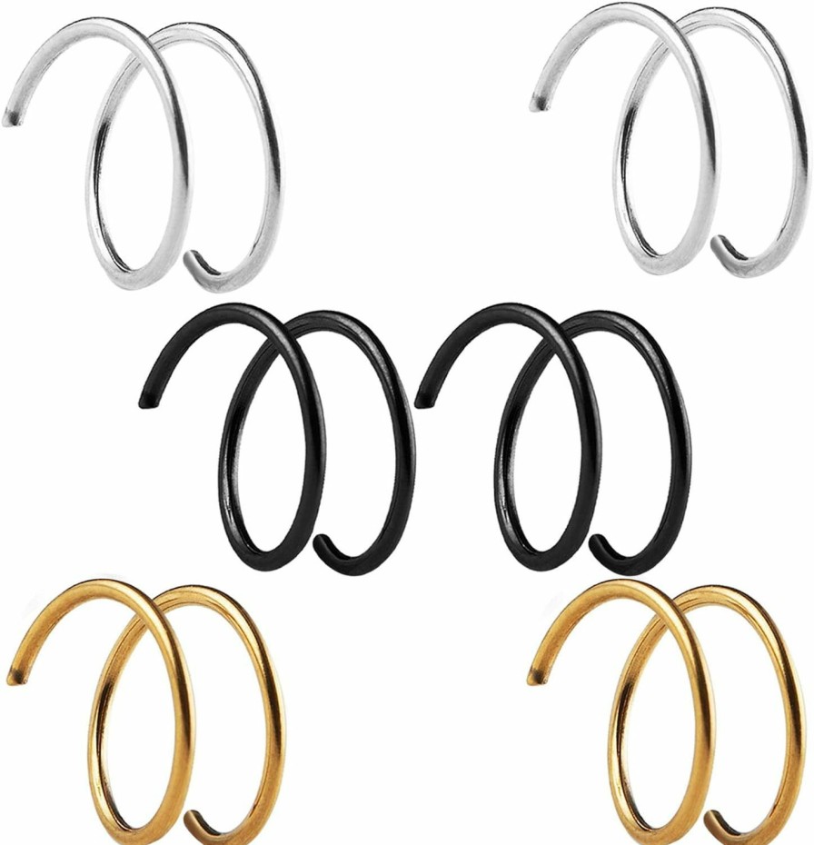 ALMHH Almhh Double Nose Hoop Ring For Single Piercing Nose Hoop, Twist Nose Ring Hoop For Women, Silver Spiral Nose Hoop For Girls, Nostril Piercing Jewelry | Body Piercing Rings