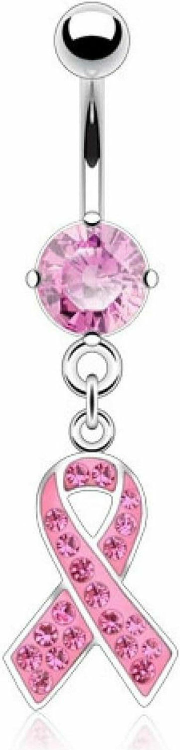 Pierced Owl Pierced Owl Pink Ribbon Breast Cancer Awareness Crystal Dangling Belly Button Ring | Body Piercing Rings