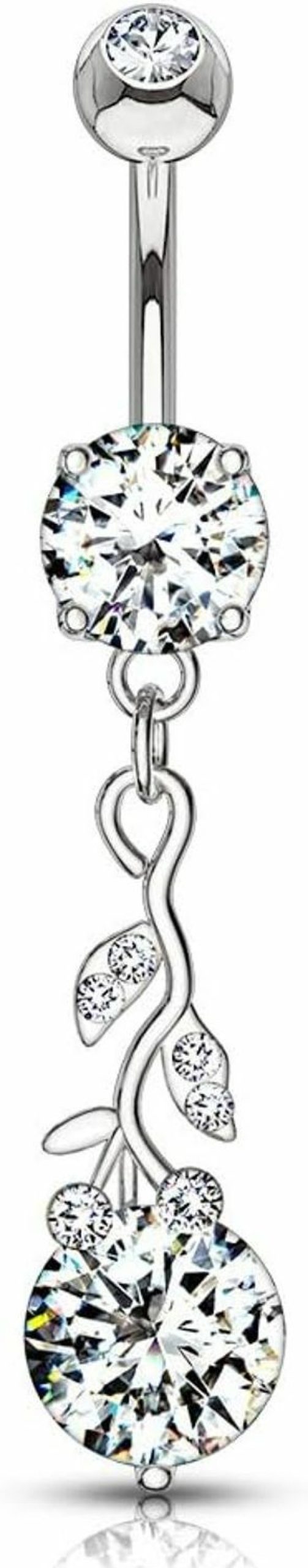 Pierced Owl Pierced Owl - 14Ga Cz Crystal Gemmed Vine And Leaves Dangling Belly Button Ring | Body Piercing Rings