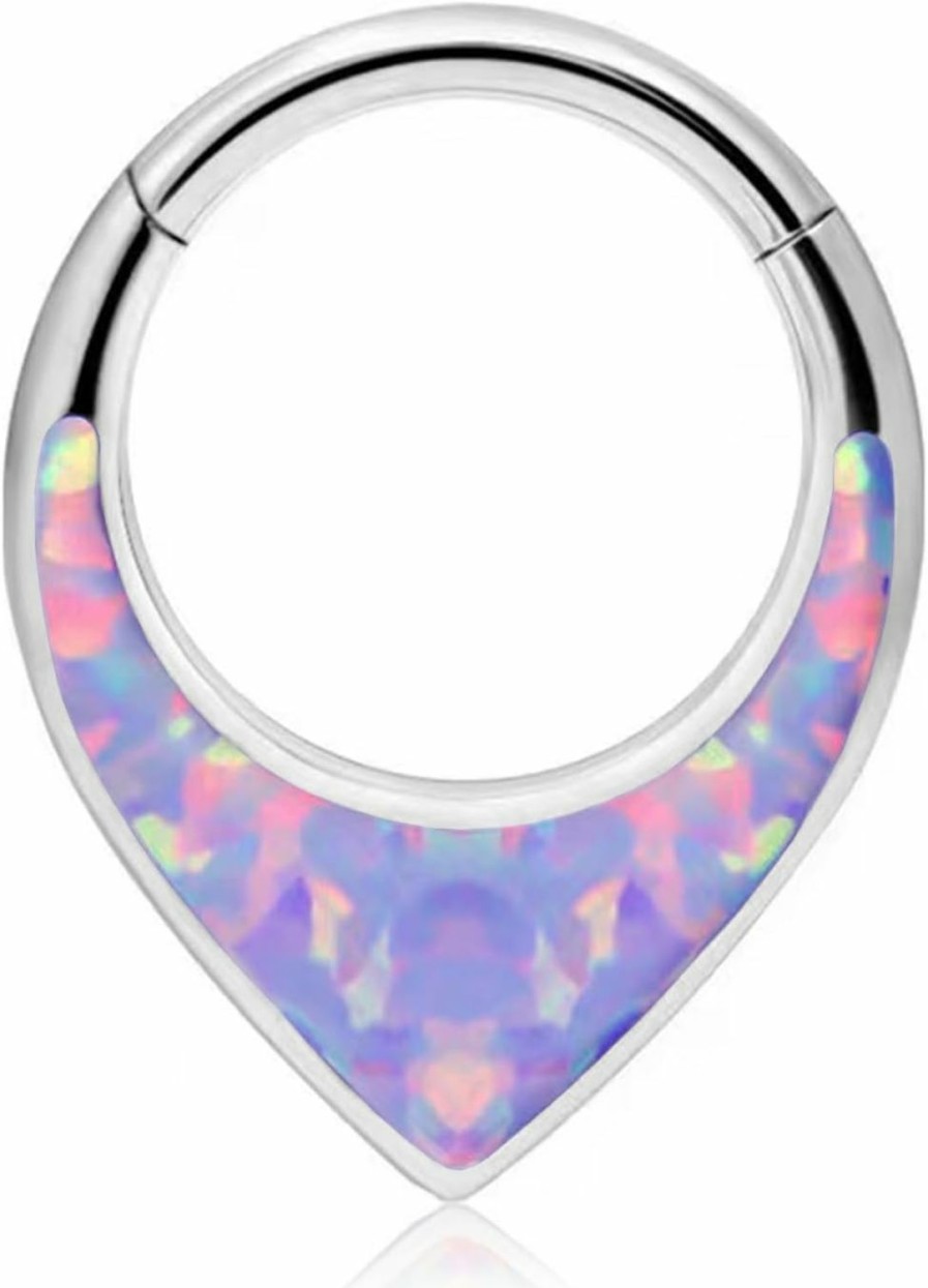 CHARMONLINE Charmonline 16G Teardrop Septum Ring Real Opal Nose Ring G23 Titanium Hinged Segment Ring Daith Piercing Jewelry Conch Helix Earring Cartilage Earring For Women | Body Piercing Rings