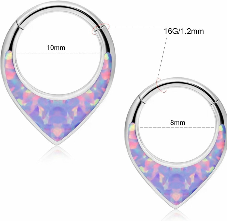 CHARMONLINE Charmonline 16G Teardrop Septum Ring Real Opal Nose Ring G23 Titanium Hinged Segment Ring Daith Piercing Jewelry Conch Helix Earring Cartilage Earring For Women | Body Piercing Rings