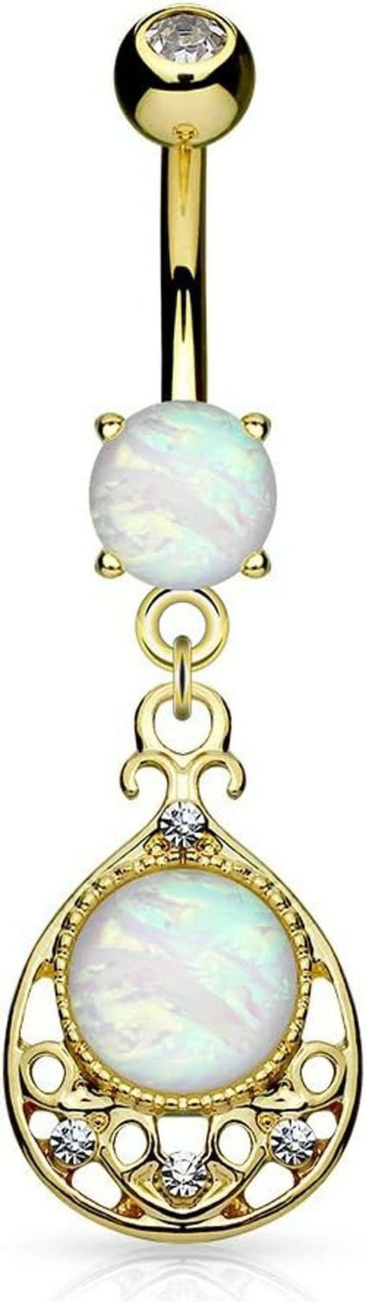 FIFTH CUE Fifth Cue 14G Opal Glitter Center Vintage Filigree Dangle Surgical Steel Belly Button Navel Rings | Body Piercing Rings