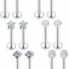 Xnsjeyy Xnsjeyy 16G Lip Rings For Women Stainless Steel Lip Studs Medusa Labret Monroe Lip Ring Piercing Tragus Helix Cartilage Forward Earrings Piercing Jewelry For Women Cz Diamonds Silver 6 Pairs 8Mm | Body Piercing Rings