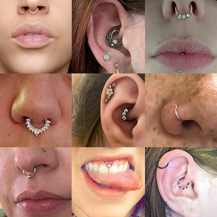 Sanfenly Sanfenly 9Pcs Septum Jewelry 16G Daith Earrings Hoop Nose Ring For Women Men Cz Opal Septum Clicker Hinged Nose Ring 316L Stainless Steel Cartilage Tragus Helix Piercing Jewelry 8Mm 10Mm Septum Rings | Body Piercing Rings