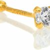 JewelStop Jewelstop 14K Solid Yellow Gold Nose Ring Bone Cz Prong Set - 0.5Mm 24 Gauge 9Mm Long | Body Piercing Rings