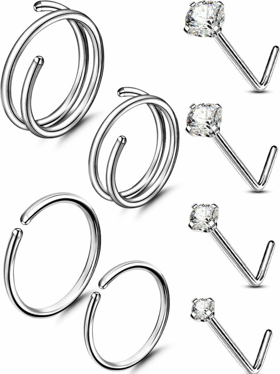 OUFER Oufer Nose Rings Studs, 20G Double Hoop Nose Ring, G23 Solid Titanium Nose Piercing Jewelry, Nose Studs For Women And Men | Body Piercing Rings