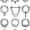 FINREZIO Finrezio 12Pcs Hinged Nose Rings Hoop For Women Men Surgical Steel Dangle Cz Horseshoe Cartilage Daith Helix Hoop Tragus Conch Piercing Jewelry 10Mm | Body Piercing Rings