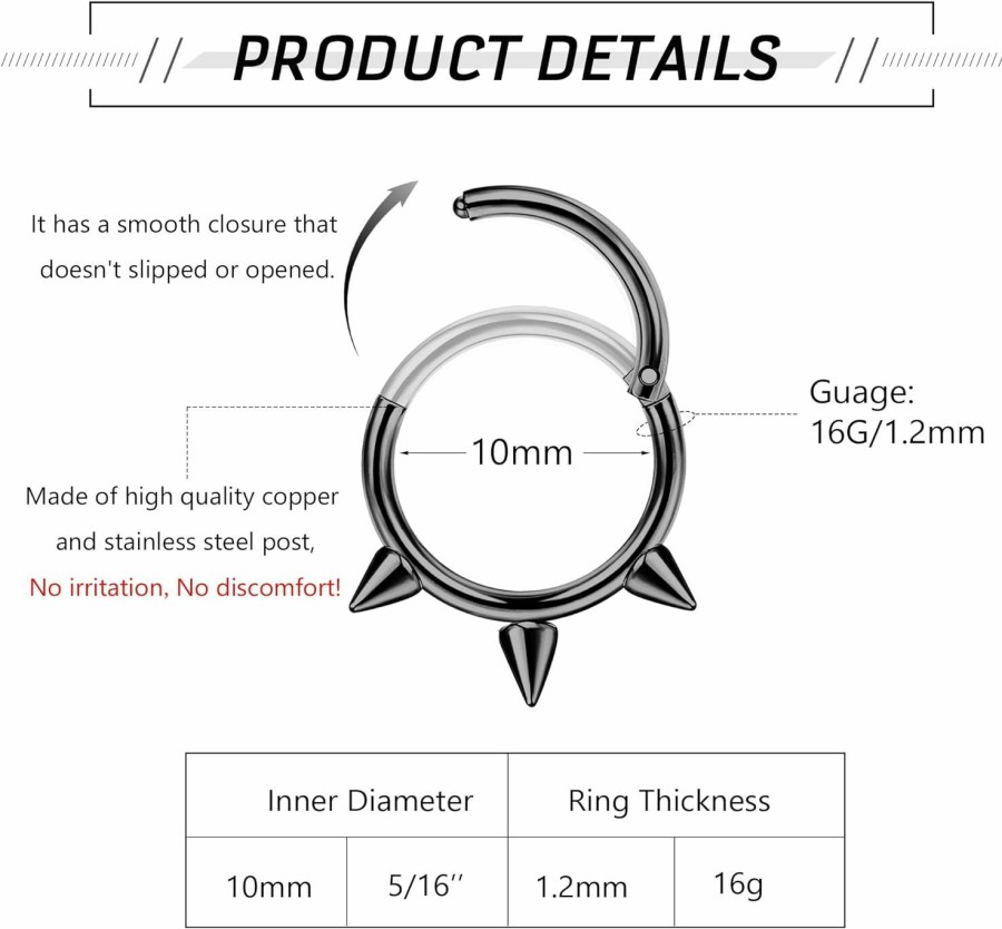 FINREZIO Finrezio 12Pcs Hinged Nose Rings Hoop For Women Men Surgical Steel Dangle Cz Horseshoe Cartilage Daith Helix Hoop Tragus Conch Piercing Jewelry 10Mm | Body Piercing Rings