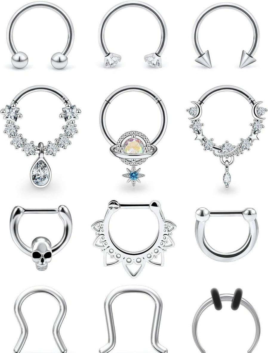 Vsnnsns Vsnnsns 16G Septum Jewelry Septum Ring Piercing Jewelry Septum Clicker Ring And Horseshoe Barbell Stainless Steel Ring Septum Nose Rings Hoop Piercing Jewelry For Men Women 10Mm 12Pcs | Body Piercing Rings