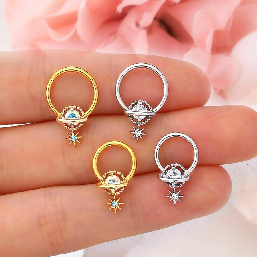 Melighting Melighting Septum Rings 16G Planet Septum Jewelry Surgical Steel Daith Piercing Jewelry Clear Cz Hinged Segment Helix Earrings Cartilage Piercing Jewelry Women | Body Piercing Rings