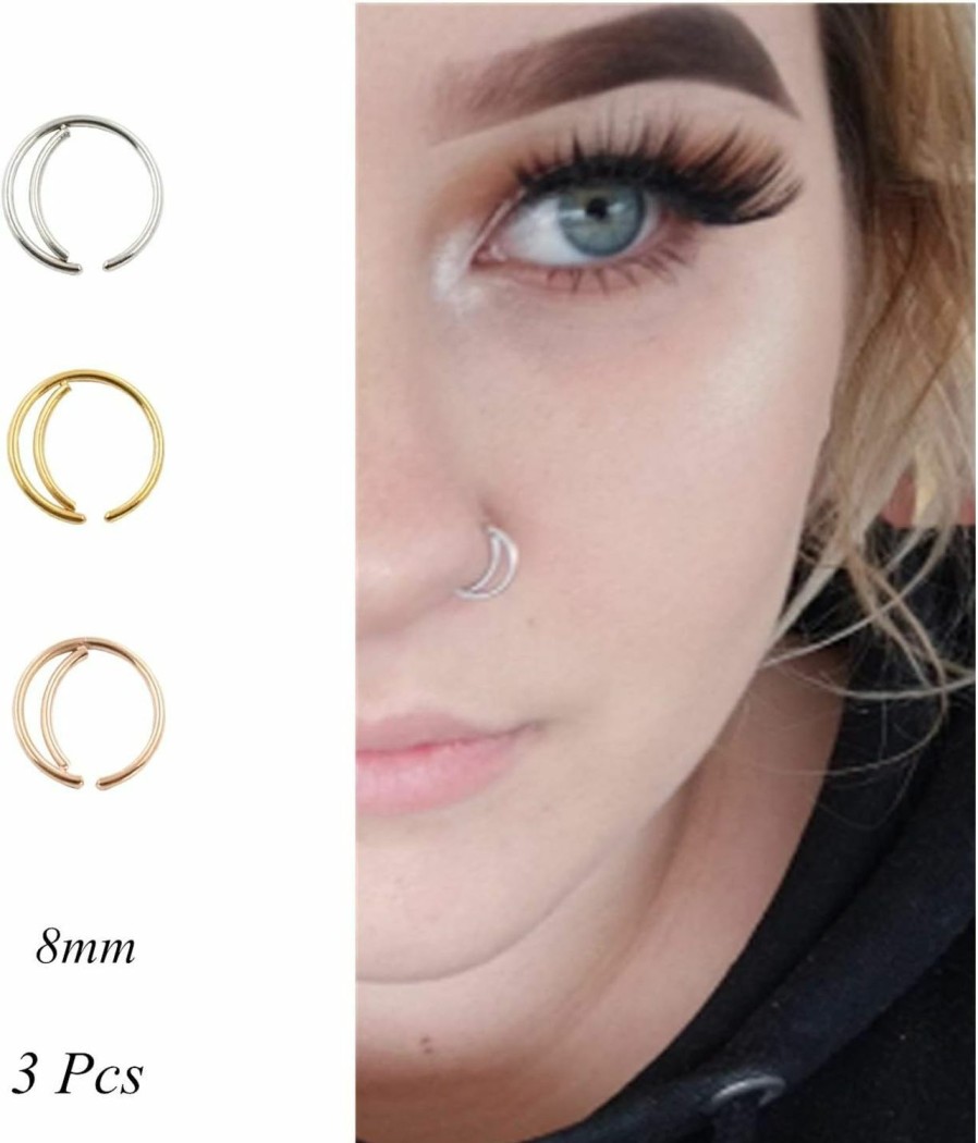 NZDLM Nzdlm Moon Nose Ring Hoop 20G Surgical Steel Nose Rings Septum Nose Ring Body Piercing Jewelry For Women Girls | Body Piercing Rings