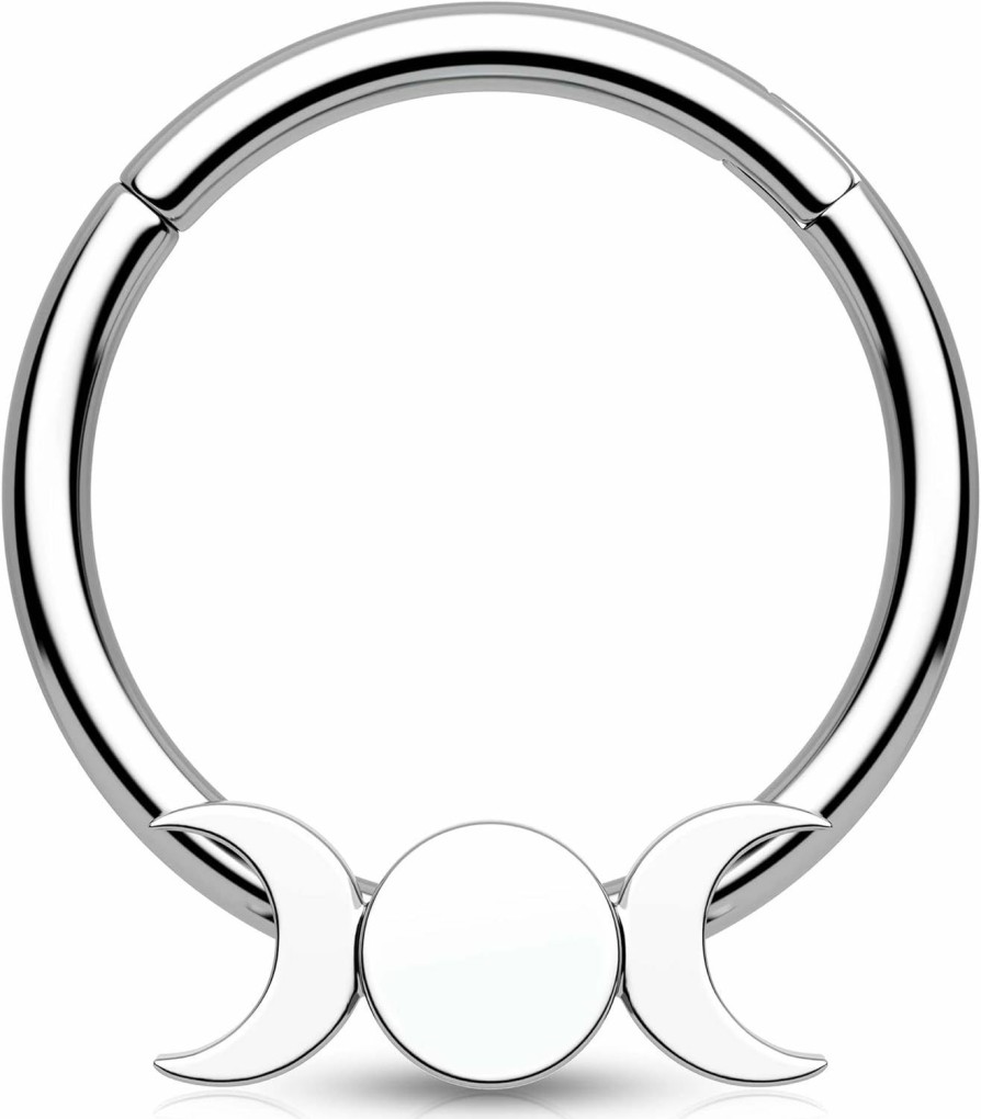 CM Crareesi Mania Cm Crareesi Mania Moon Phase Septum Ring 316L Stainless Steel Daith Piercing Jewelry 16G Septum Jewelry For Women Septum Daith Helix Piercings Jewelry | Body Piercing Rings