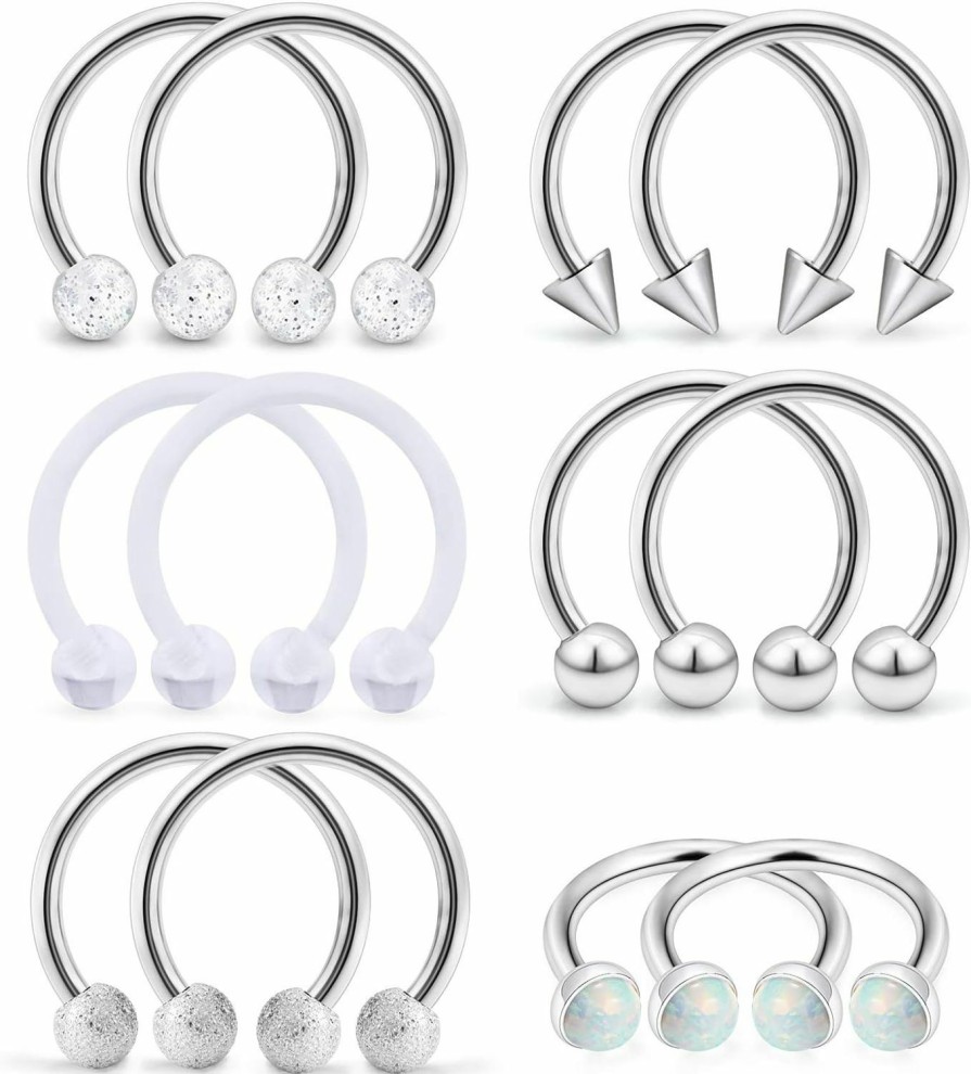 SCERRING Scerring 6 Pairs 16G Stainless Steel Horseshoe Septum Ring Nose Rings Hoop Helix Daith Cartilage Tragus Earrings Lip Body Piercing Jewelry Opal 8Mm 10Mm | Body Piercing Rings