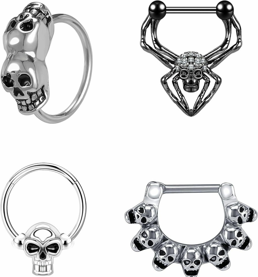 AccGin Accgin 16G Septum Ring For Women Men 316L Stainless Steel Bat Halloween Septum Clicker Nose Ring Hoop Daith Earring Helix Tragus Cartilage Piercing Jewelry | Body Piercing Rings