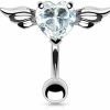 Amelia Fashion Amelia Fashion 14Ga Angel Winged 8Mm Heart Top Down Belly Button/Navel Ring 316L Surgical Steel (Choose Color) | Body Piercing Rings