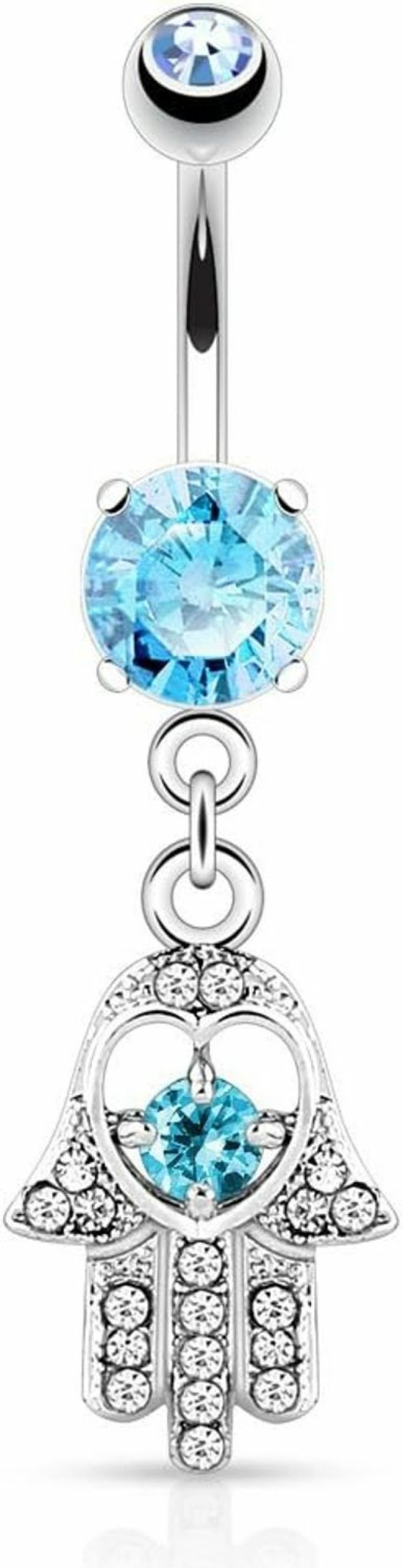 Pierced Owl Pierced Owl - 14Ga Stainless Steel Cz Crystal Hamsa Hand Dangling Belly Button Ring | Body Piercing Rings