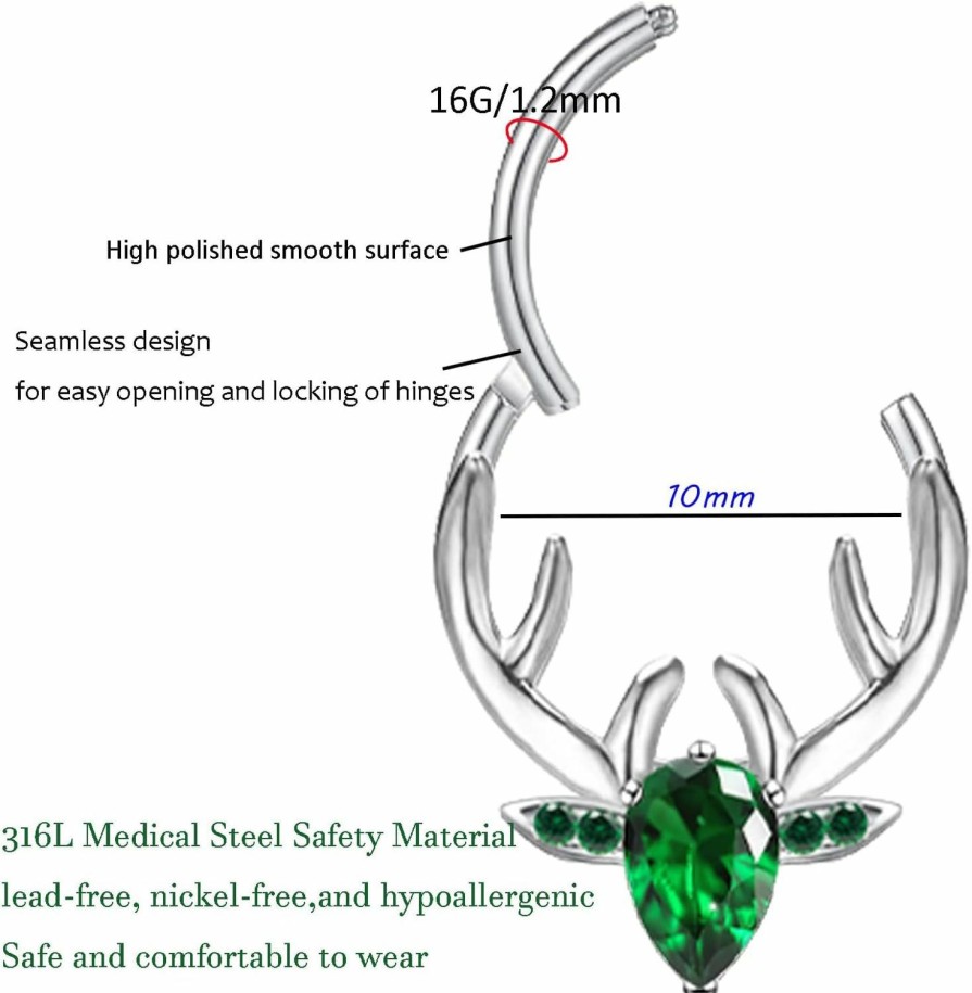 FLOGWE Flogwe 16G Septum Daith Jewelry Septum Deer Nose Rings Surgical Steel Tragus Conch Helix Cartilage Lobe Piercing Jewelry Septum Clicker Daith Earrings… | Body Piercing Rings