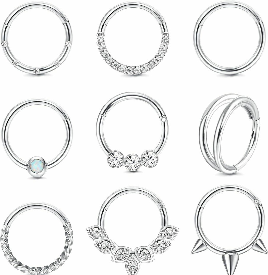 FUNRUN JEWELRY Funrun Jewelry 16G Surgical Steel Nose Rings Hoop For Women Opal Cz Clicker Hinged Septum Nose Ring Lip Helix Cartilage Hoop Earring Daith Conch Nose Piercing Jewelry For Women 8Mm 10Mm | Body Piercing Rings